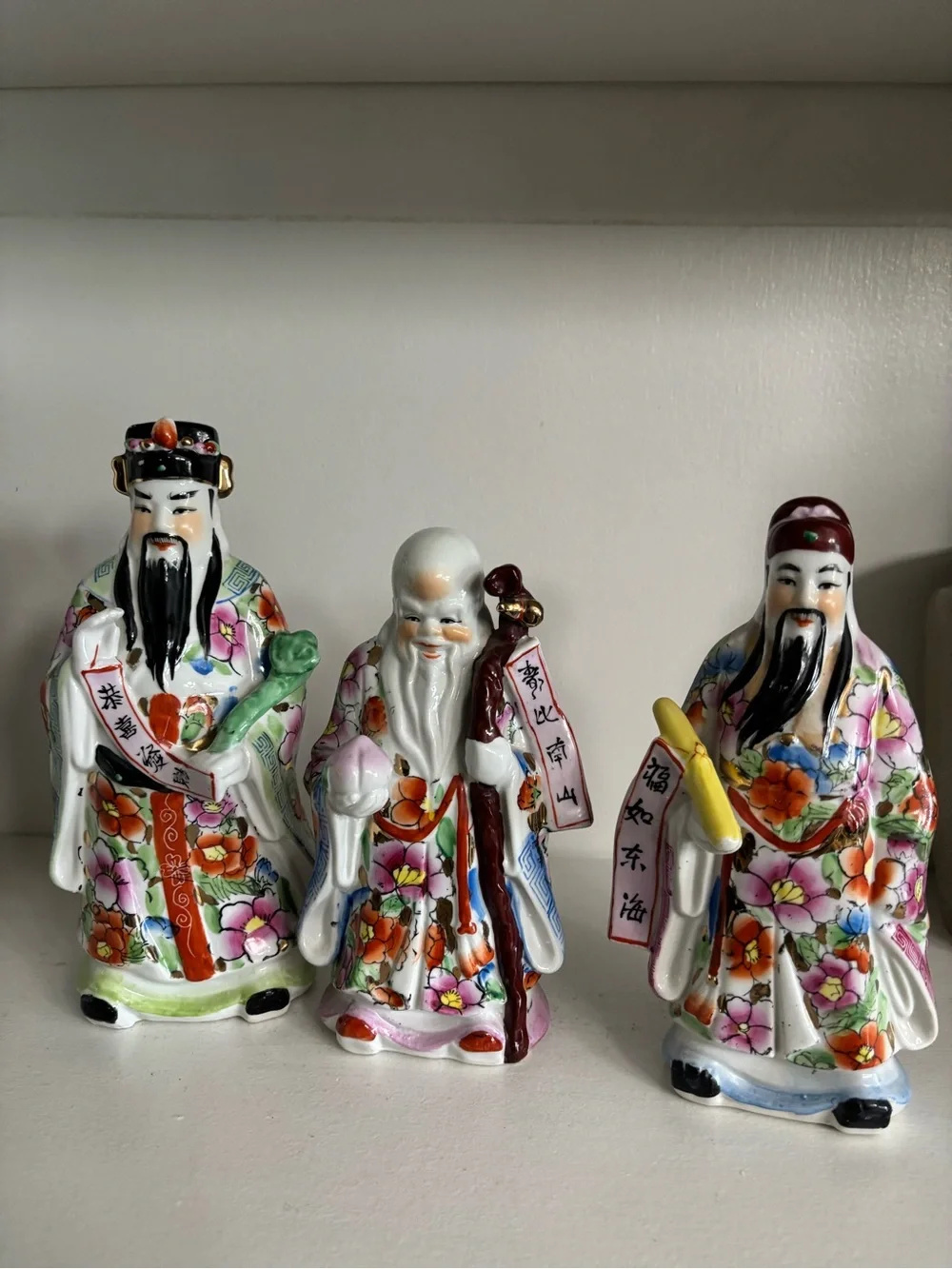 Three vintage Chinese porcelain wise men figurines